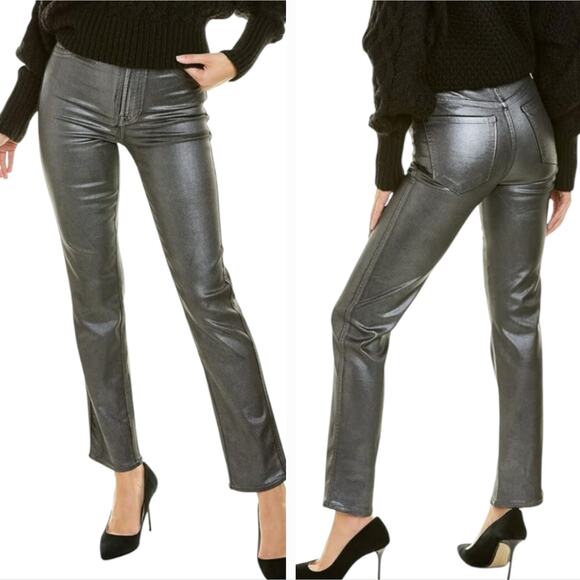WHBM Coated Metallic Silver Coated Jeans Straight Leg Modern Casual Pants - Picture 1 of 14